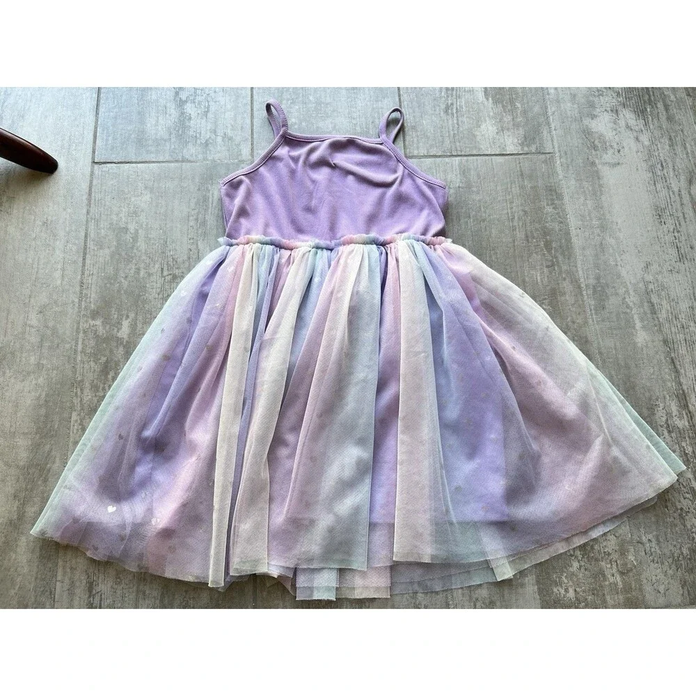 Summer Sundress Sleeveless Rainbow Tutu Tulle Twirl Casual Party Princess 6-7